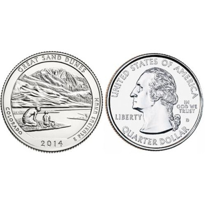 Монета 25 центов 2014 г. Парк США "Национальный парк Грейт-Санд-Дьюнс".